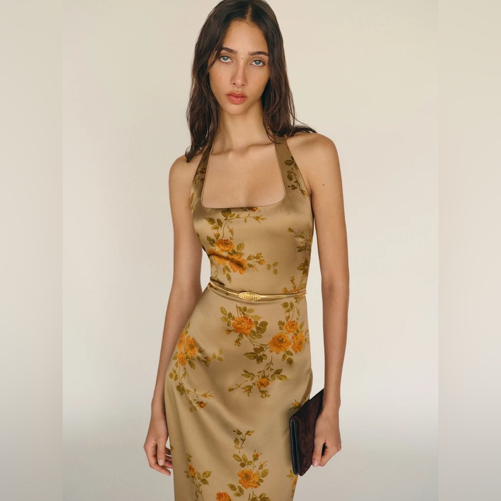 Reformation Ivan Silk Dress Brown - Size 4 - Picture 3 of 3